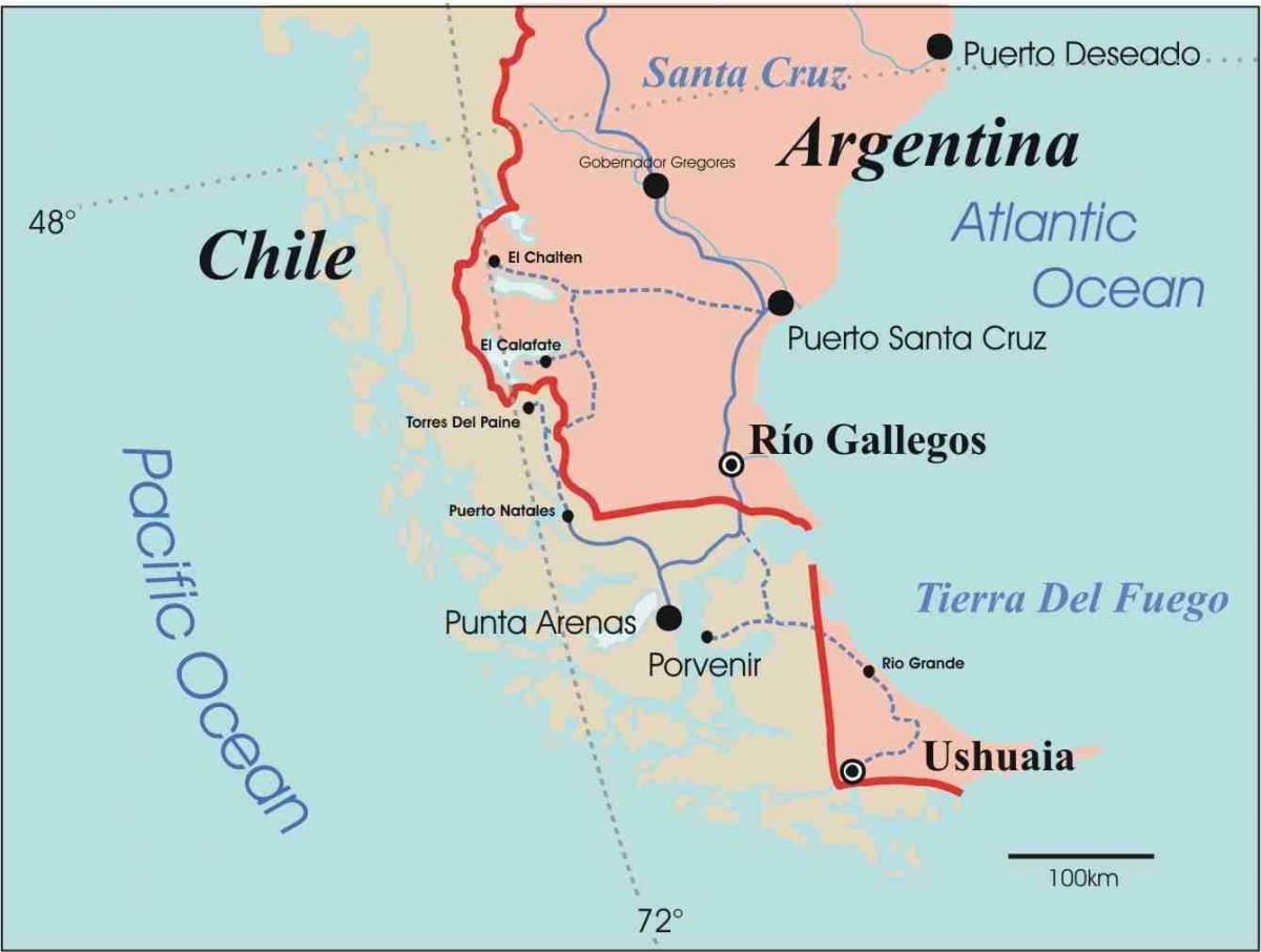 Karta över patagonien i Chile