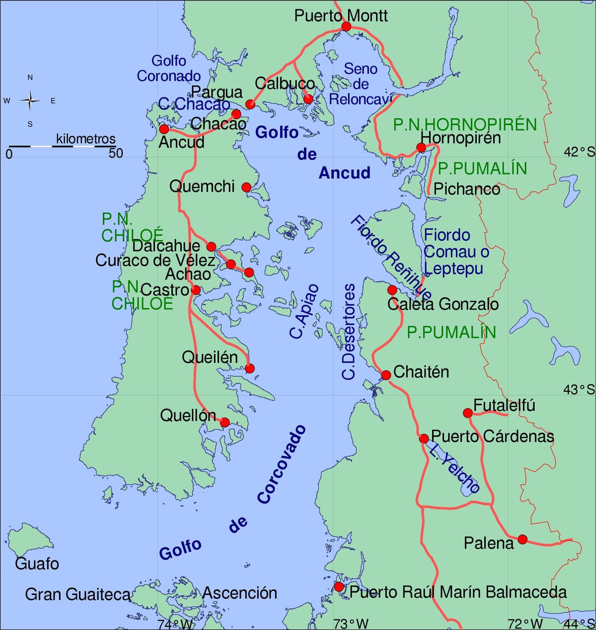 Karta över ön chiloe Chile