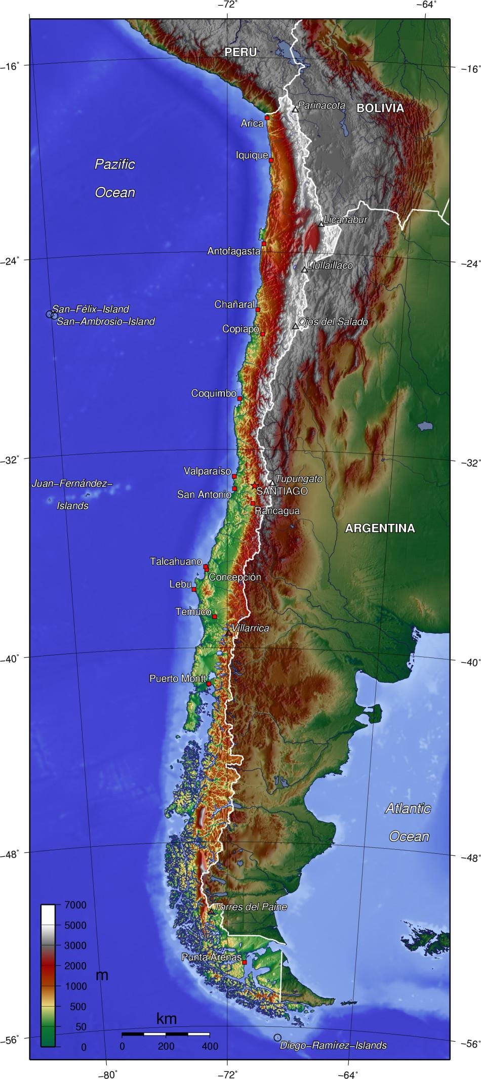 bergen i Chile karta