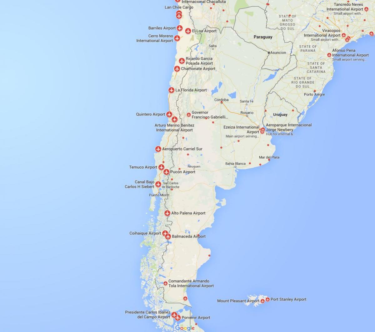 karta över flygplatser i Chile
