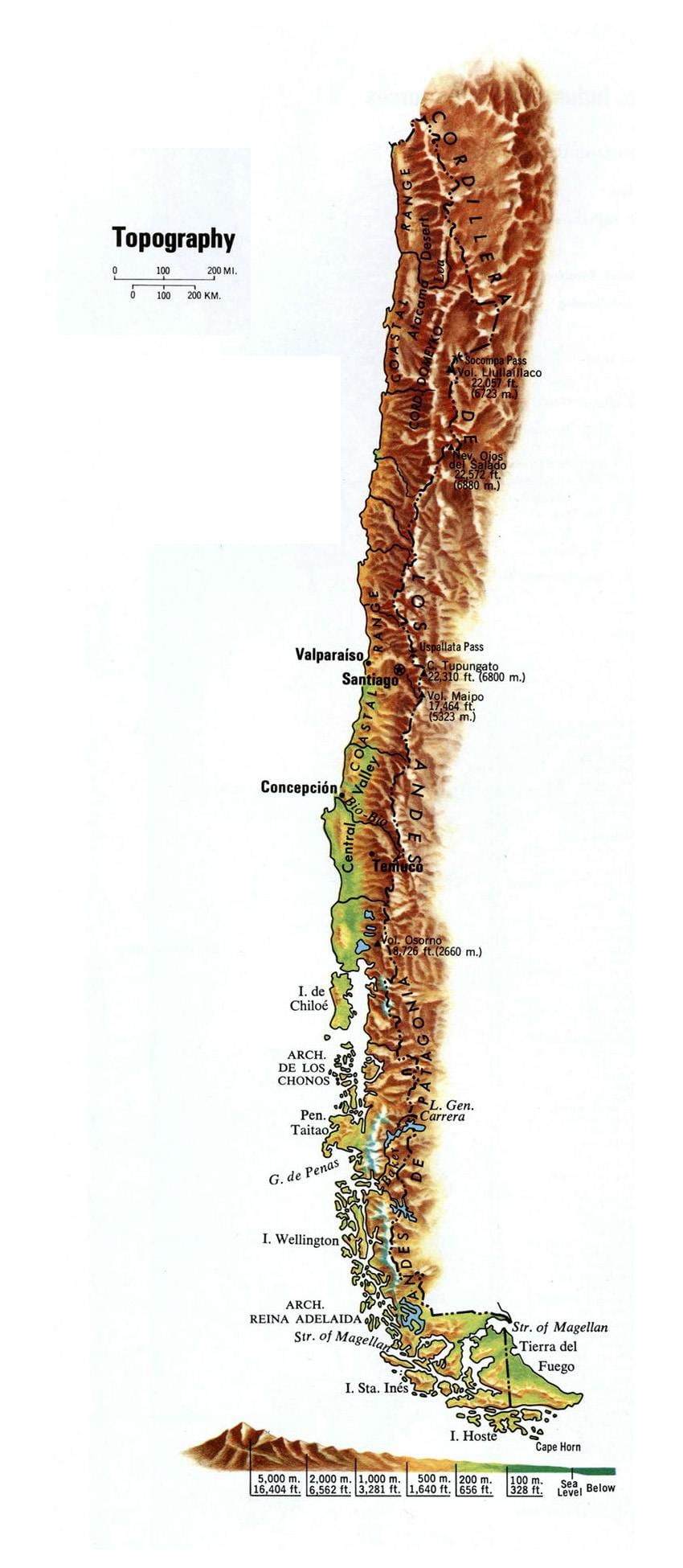 Chile höjd karta
