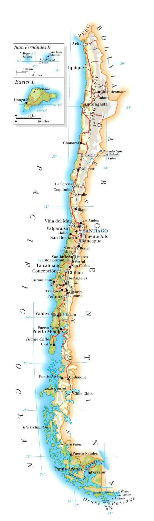 Karta över Chile nationalparker 