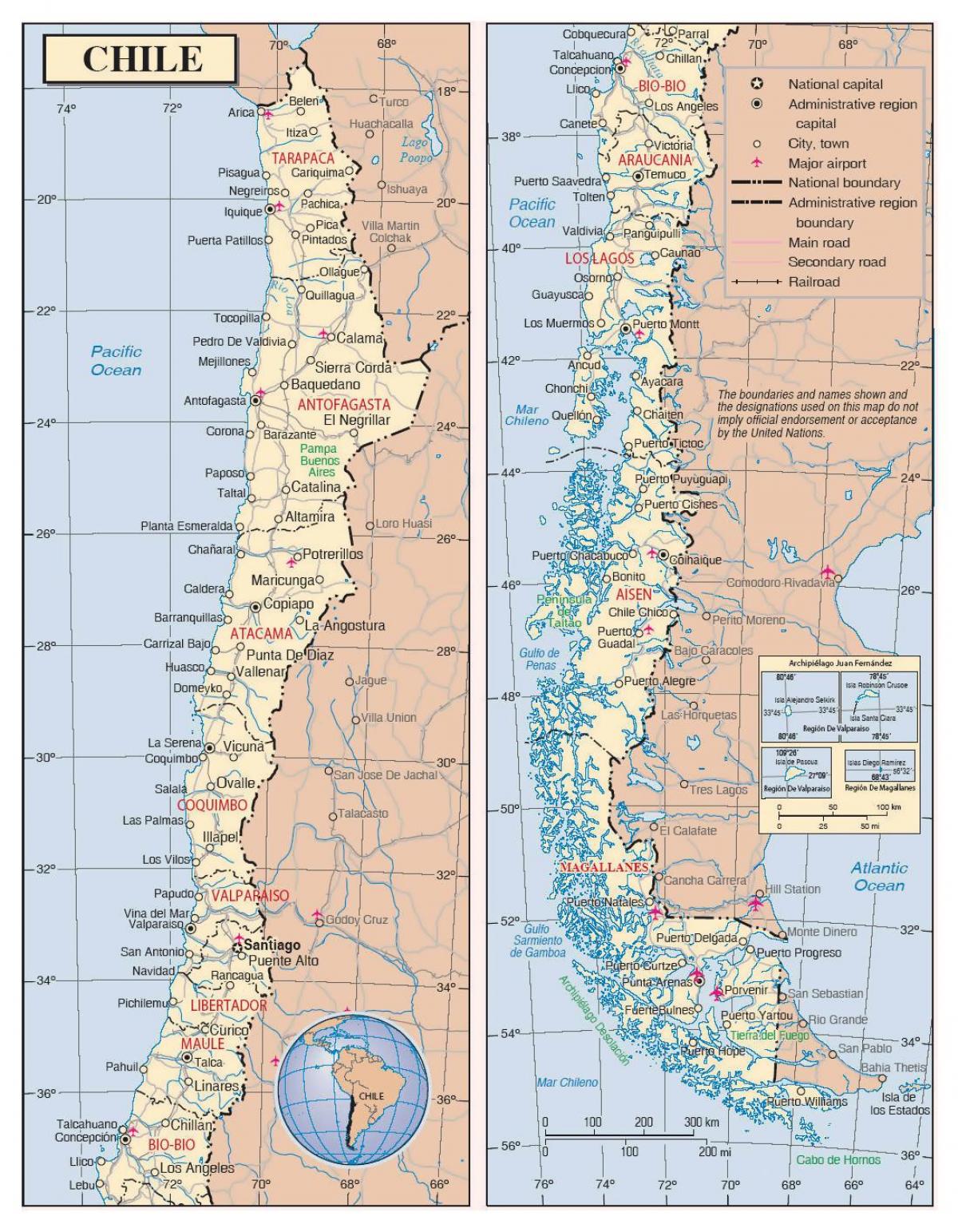karta över Chile med städer