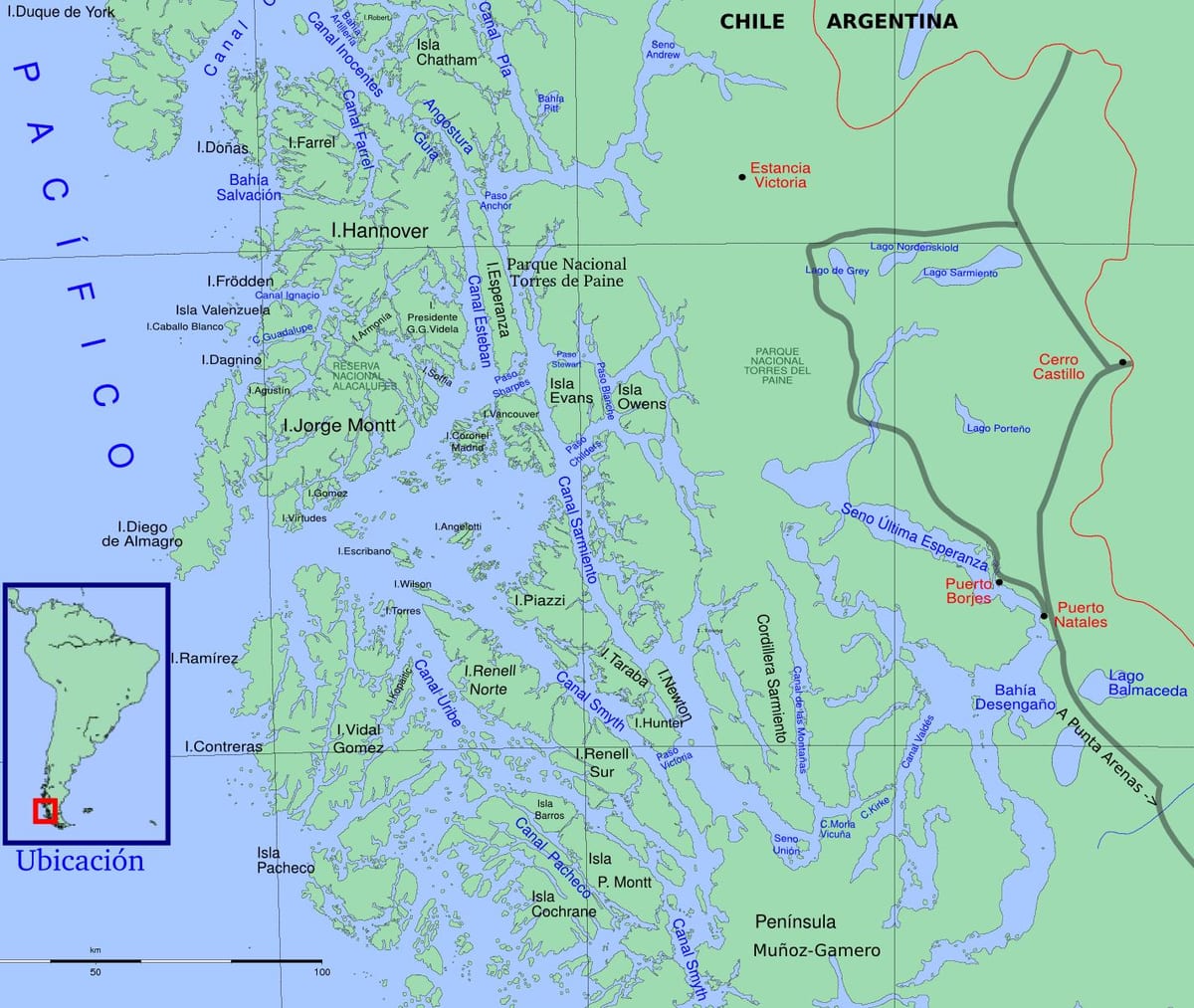 Karta över Chilenska glaciärer