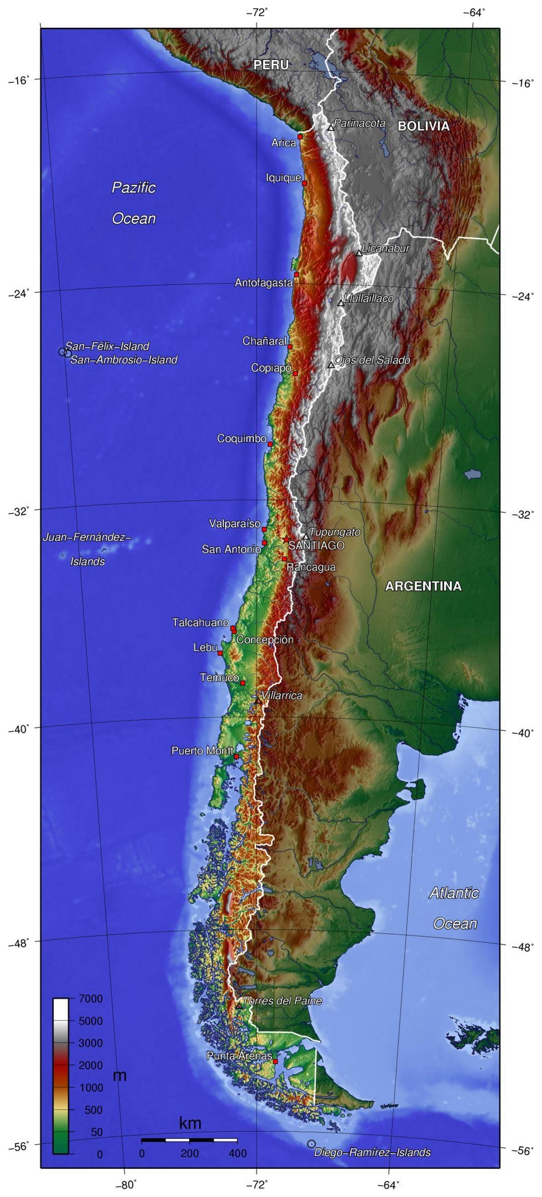 Chile geografi karta