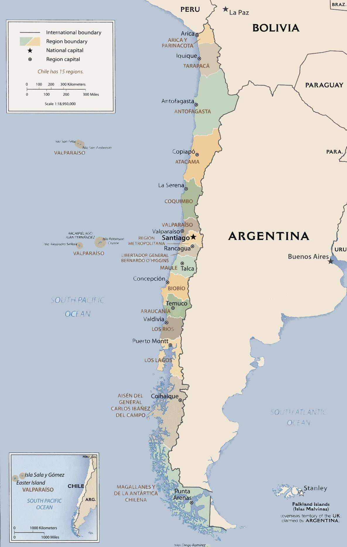 Karta över politiska Chile