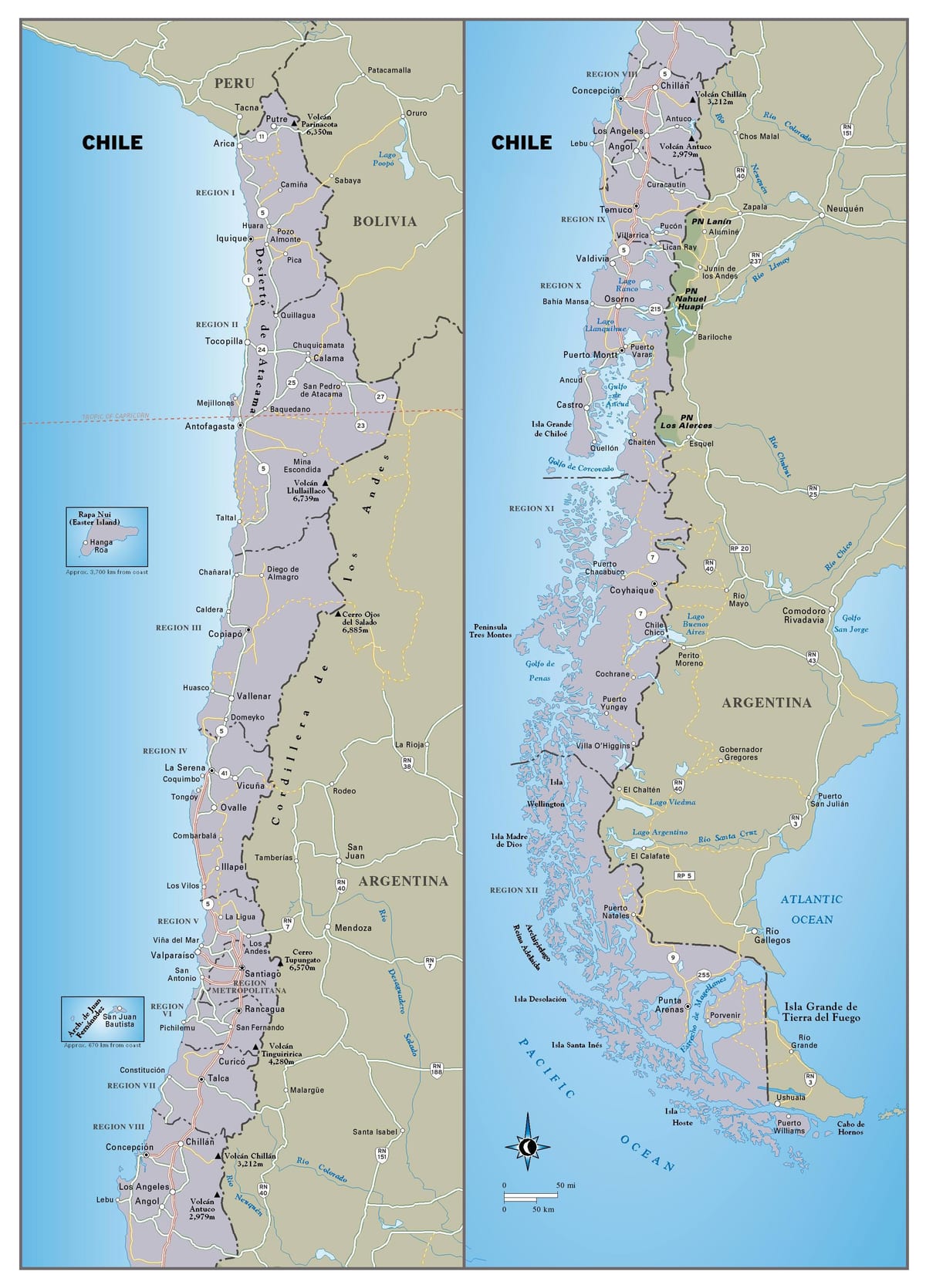 Karta över Chile resa