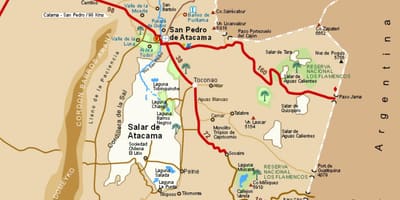 Atacamaöknen i Chile karta